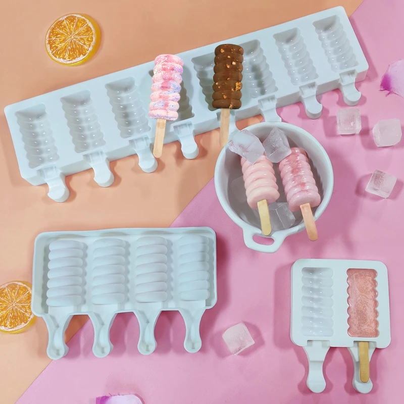 DUMO 4/8 Cavity Magnum Ice Cream Mould DIY Silicone Popsicle Ice Cream Cone Tools Caterpillar Ice Pop Silicon Mold