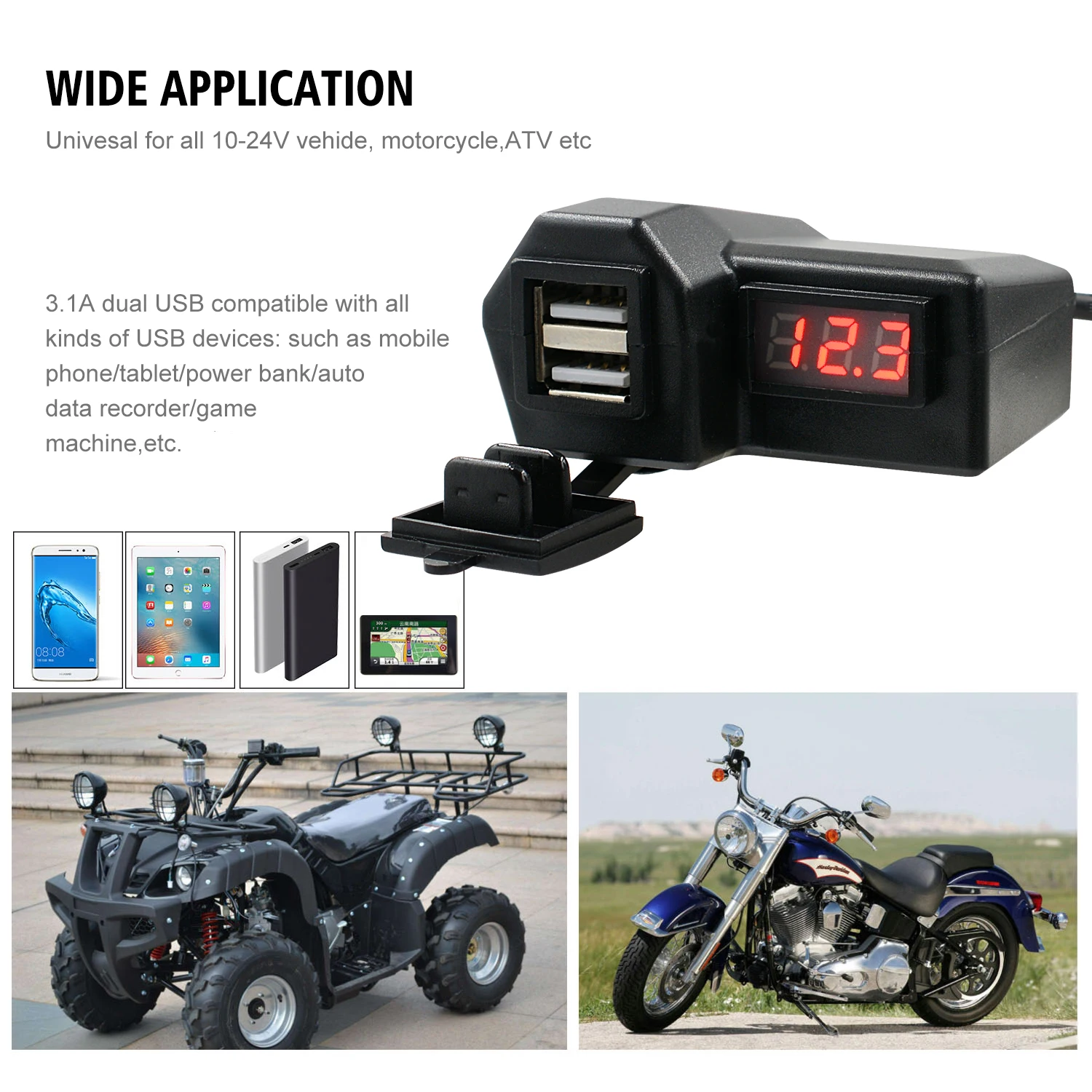 Waterproof Dual USB Charging Ports for Motorcycle 12V to 5V USB Phone charger Motorbike USB Socket