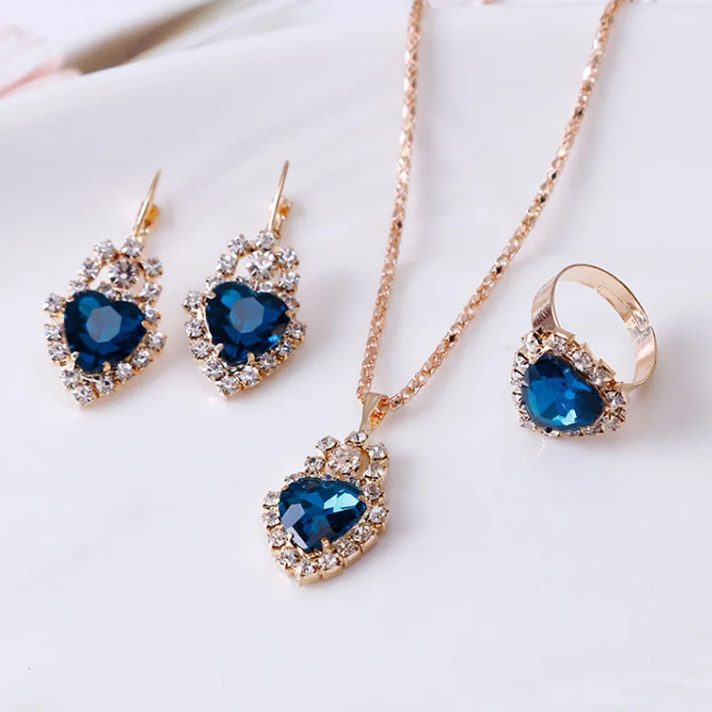 Fashion New Hot Selling Gemstone Claw Chain Diamond Necklace Earrings Ring Three Piece Jewelry Sets Wholesale