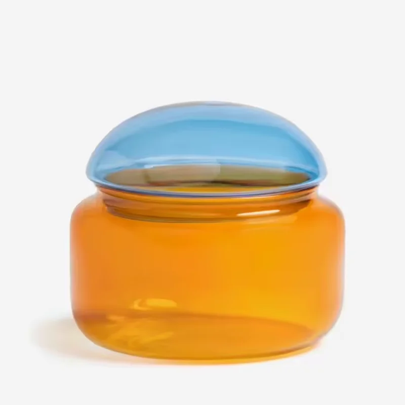 Custom Colored Decorative Borosilicate  Glass Storage Container Jar Desktop Organizer Mason Candle Jug Jars with glass Lid
