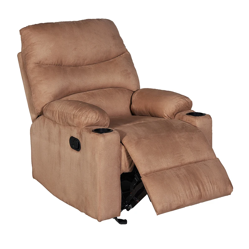 Cheap Price Suede Fabric Faux Leather Single Manual Reclining Single Living Room Furniture With Cupholders