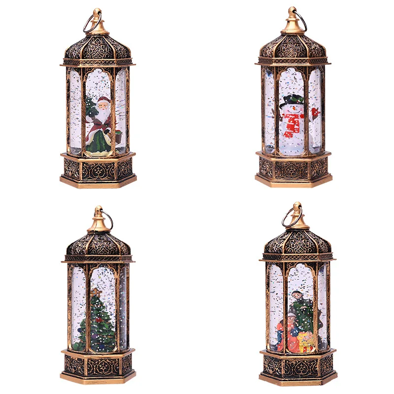 HY-138 Hanging Santa snowman Led Portable Lamp For Christmas Gift Christmas Water Lantern With Liquid Glitter