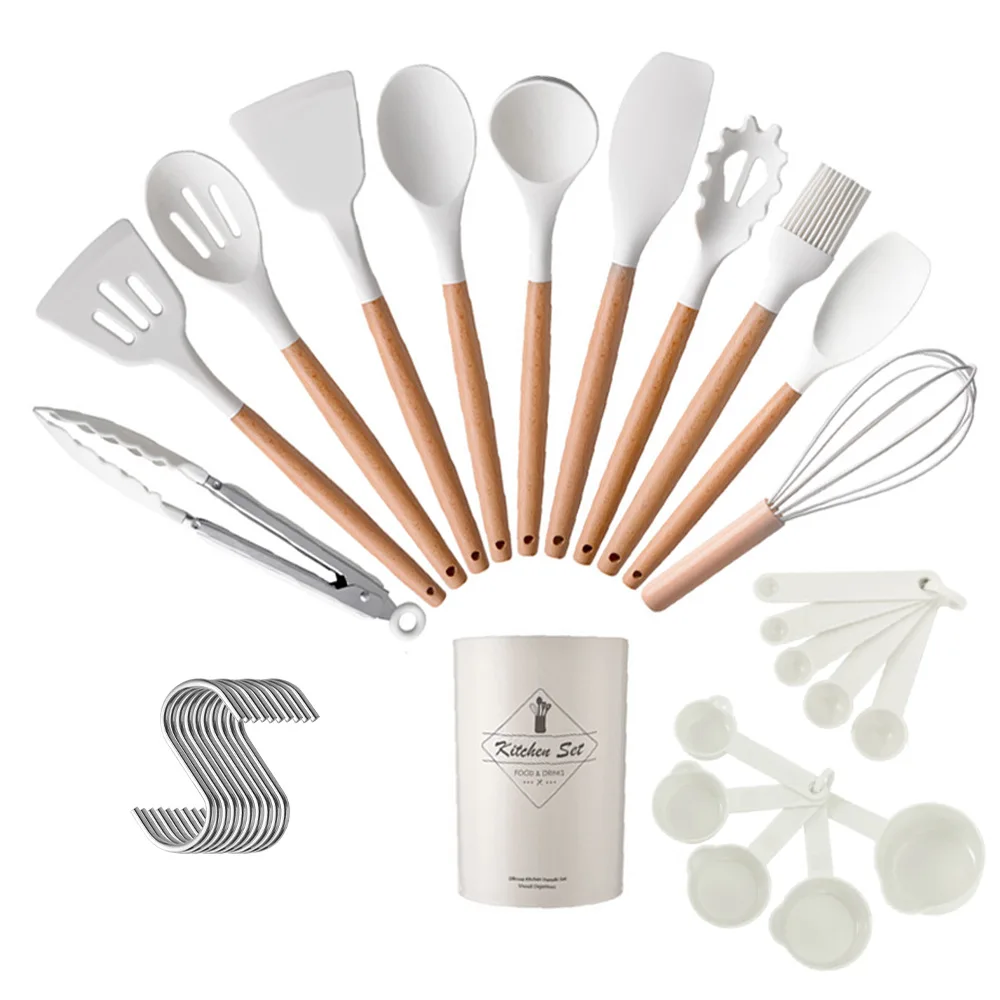 2024 Wholesale 33pcs/set Kitchen Accessories Kit cooking tools bulk stocked luxurious wood handle cooking kitchen utensils set