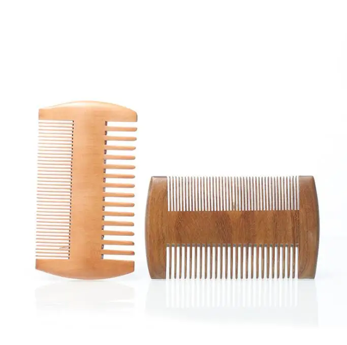 Изготовленный на заказ логотип натуральный зеленый сандалового дерева вшей, карманный гребень для мужчин Двусторонняя борода Расческа для путешествий