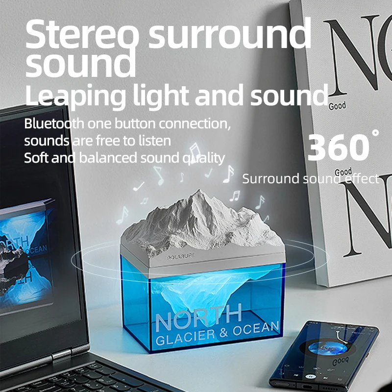 Polar Glacier Desktop Northern Ambient Lamp Wireless Portable Speaker USB Rechargeable Aroma Sleeping Night Light