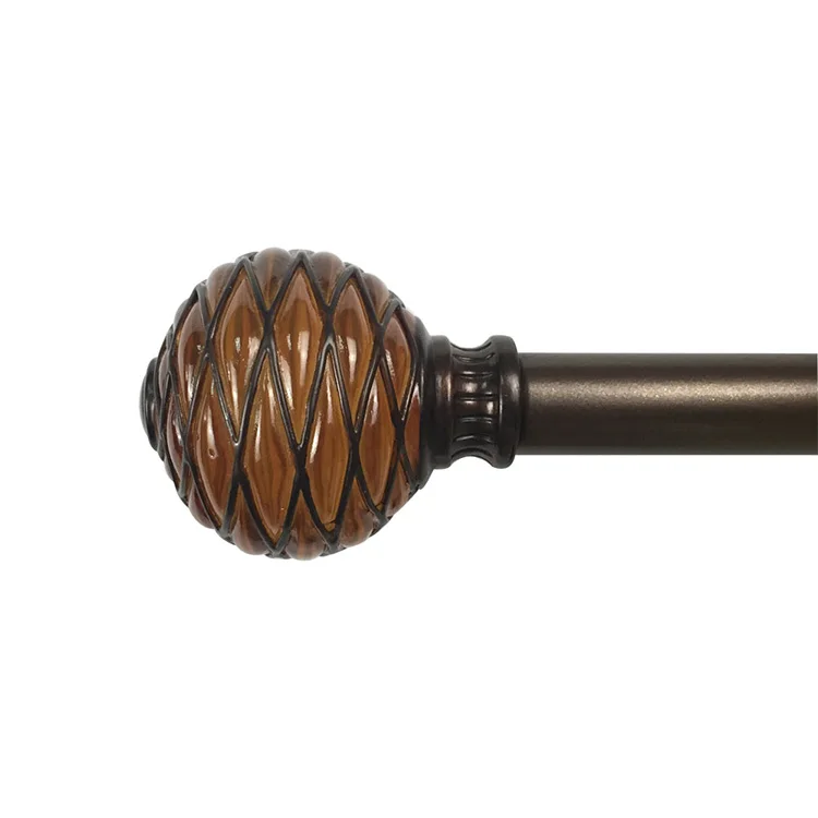 Hot sale curtain accessories rods crystal amber curtain finials with iron tube