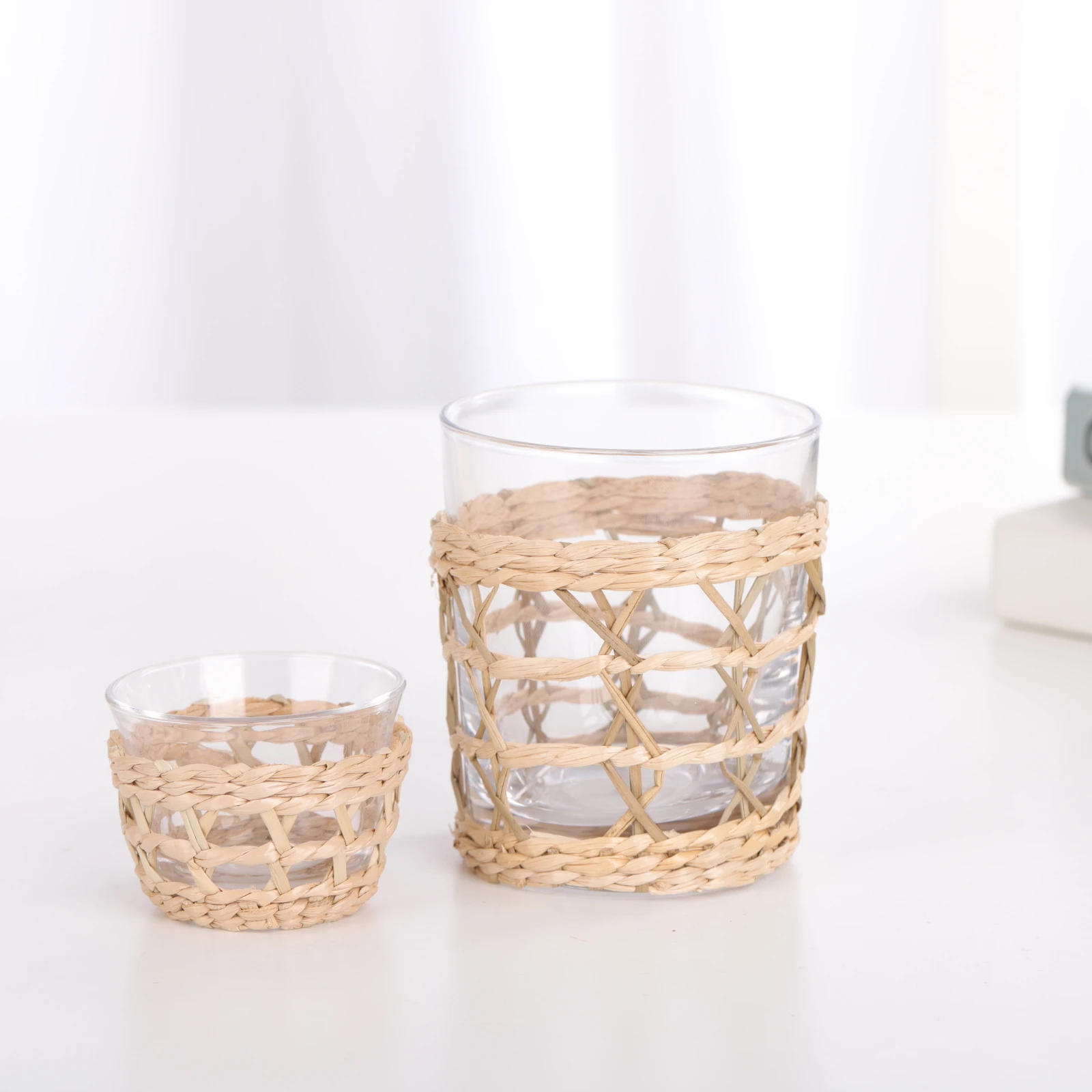 rattan wrap glass rattan/wicker wrapped water glass