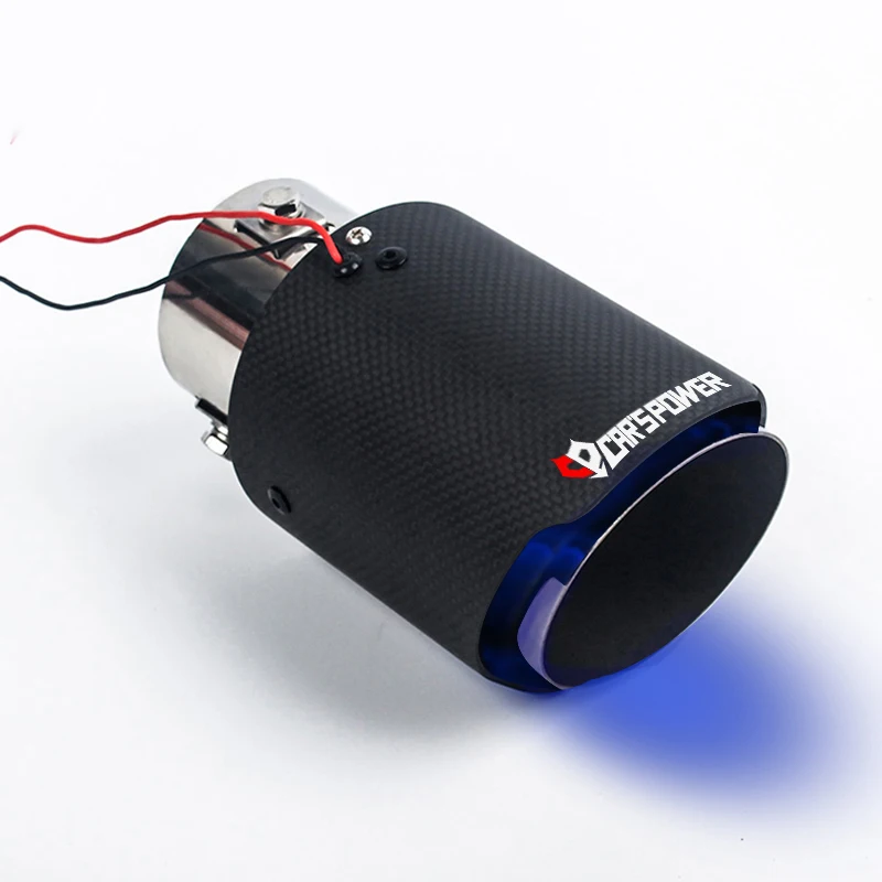 SIN 4inch outlet China performance auto parts blue color end muffler carbon fiber exhaust tip with LED light