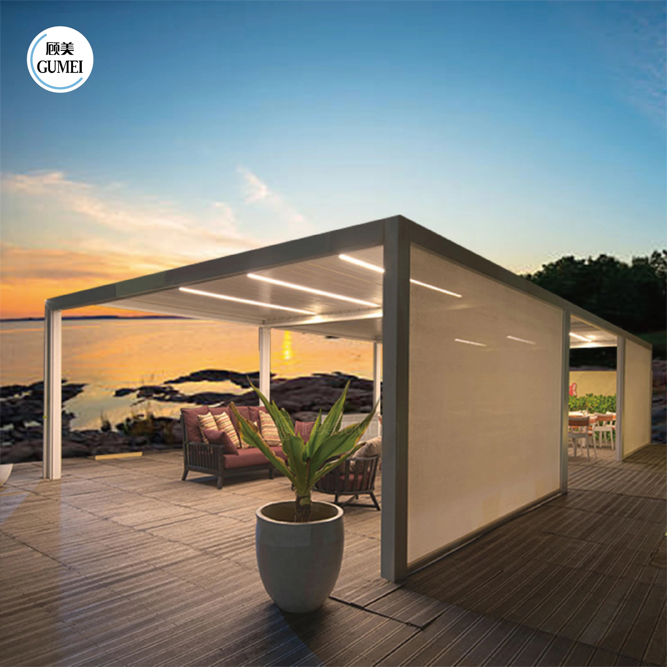 House Sun Rays and Rain Controllable Waterproof Louver Roof Bioclimate Pergolas For Sunny Zones