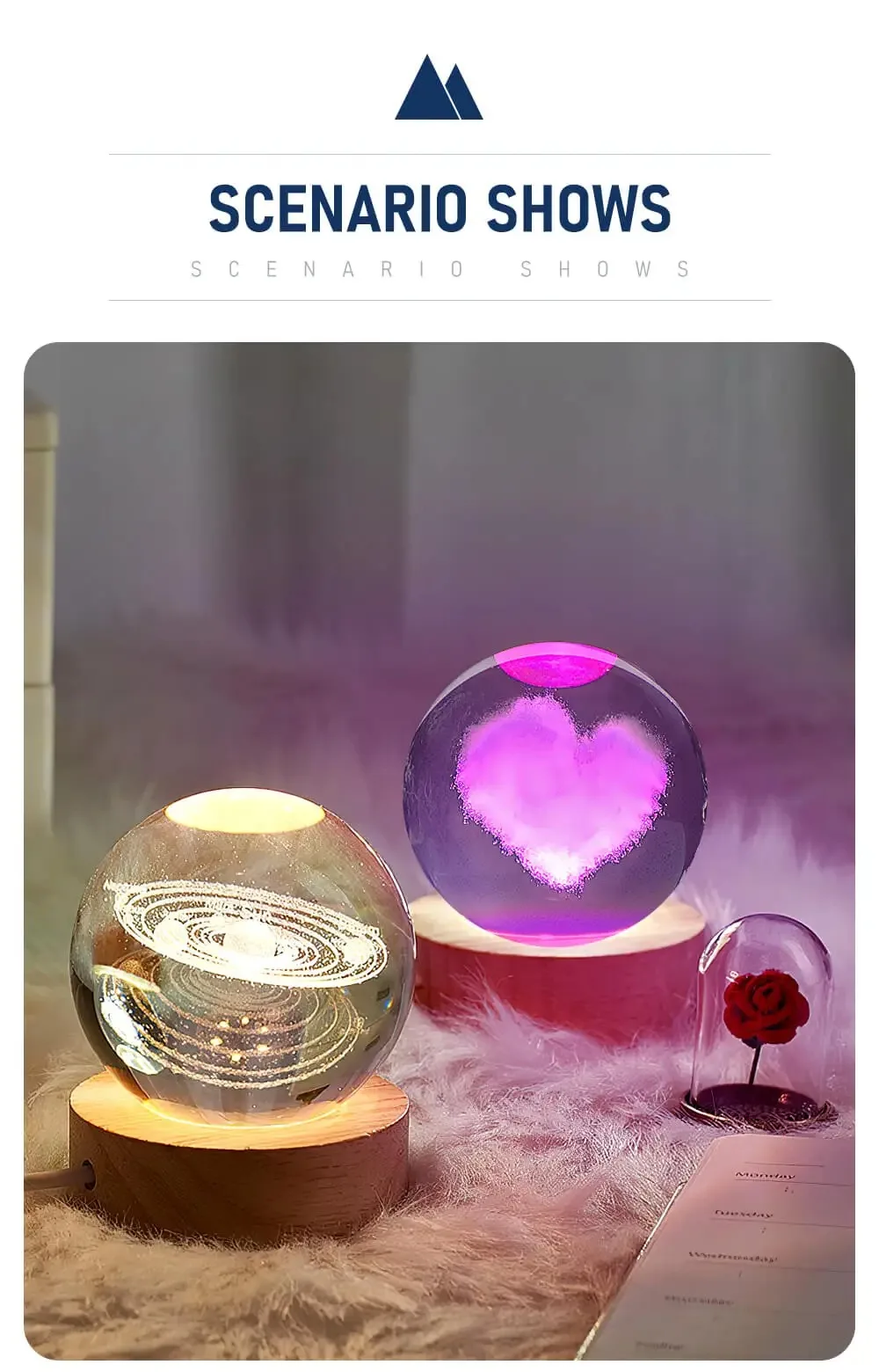 Wholesale Custom Wooden Base 3D Art Luminous Crystal Ball Decoration Solar System Led Night Lights Desktop Home Decor
