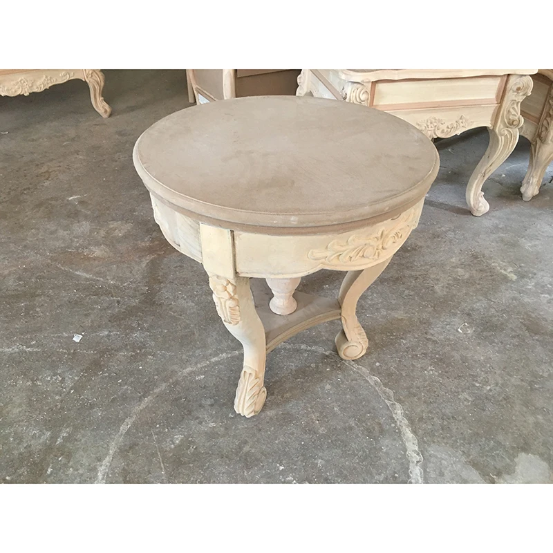 MO LAN Small round European coffee table Solid wood corner of the living room Luxury Wine red paint penang gold leaf edge a few