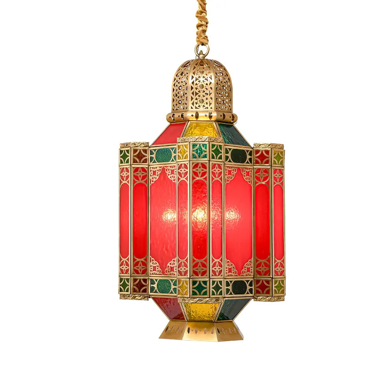 Стильная ресторанная медная люстра Арабская гостиная проход прозрачная стеклянная полая резная латунная