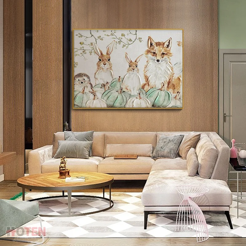 Hand-painted animal painting rabbit acrylic painting cute hedgehog fox oil painting