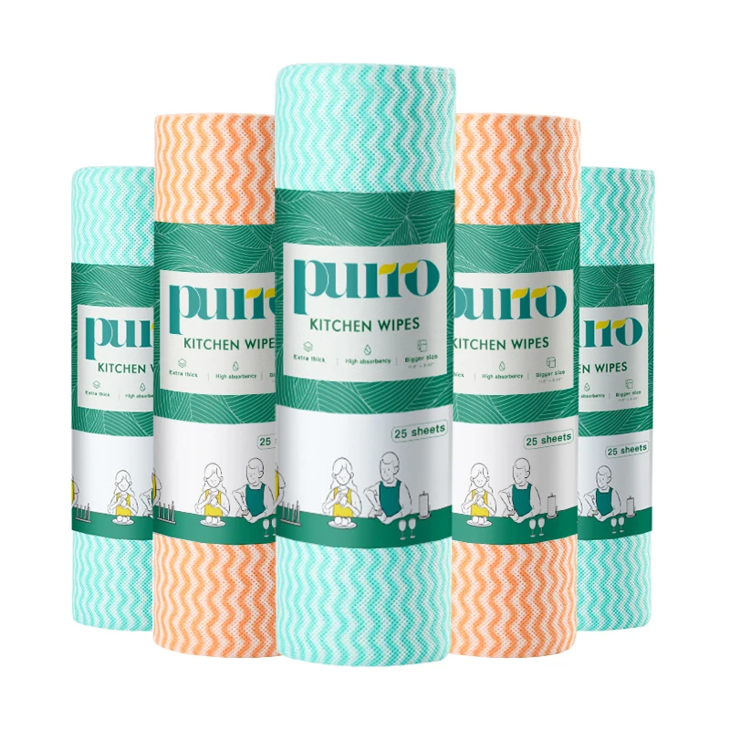 
Custom Logo Multi Purpose Absorbent Perforated Washcloth Disposable Dish Wipe Kitchen Rag Roll Producer For Cleaning 