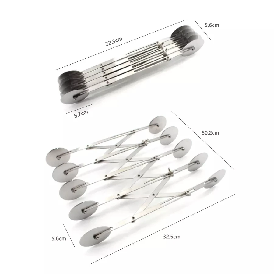 Double Head Stainless Steel Adjustable Multifunction Pasta Cookie Dough Divider 5 Wheel Pizza Cutter Roller Knife
