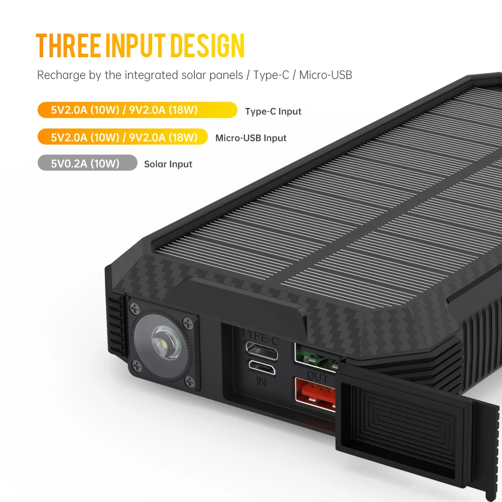 Customize top portable small USB mobile iphone charger waterproof solar power bank & power station with compass camping light
