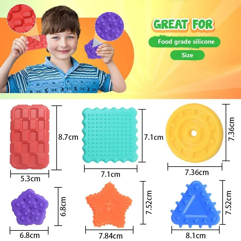 New Product Silicone 6 Pack Super Soft Squishy Textured Sensory Tube Fidget Toy for Autistic Kid Special Shape Learning