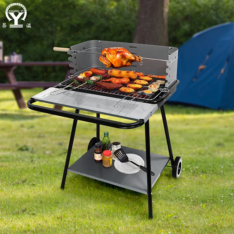 Commercial portable BBQ Table Grill Kitchen Cold Rolled Steel Industrial Trolly Smokeless  Charcoal Grill Outdoor