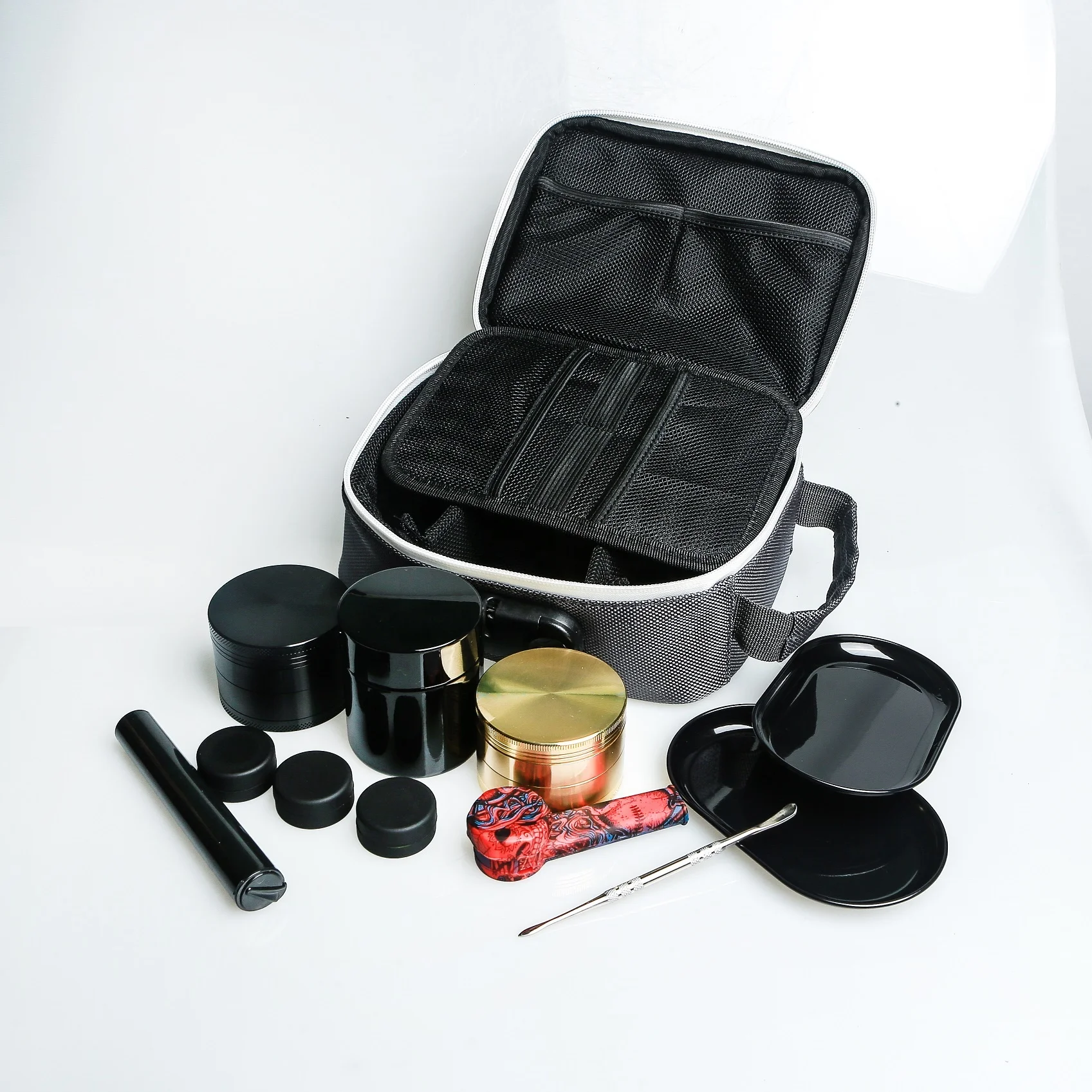 Smell proof bag With Glass Jar Grinder Tray Combination Lock