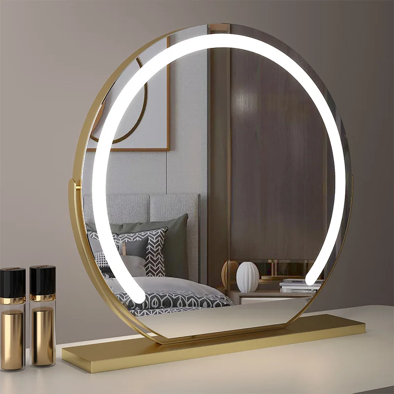 Modern Luxury round Desktop Makeup Vanity Mirror Touch switch with Dimmable LED Lights Aluminum Illuminated for Home Hotel