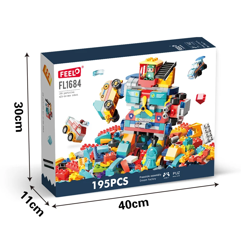195pcs DIY Robot Building Blocks Puzzle Educational ABS Plastic Model Toy for Kids Combination Assembled Toys in Box Set
