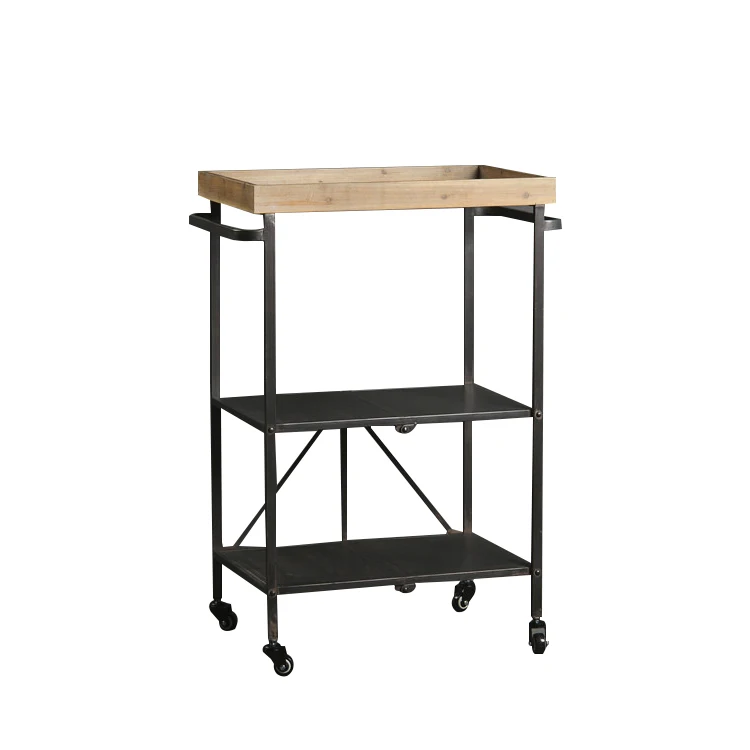 Mayco Modern Antique Vintage 3-Tiered Iron and Fir Wood Storage Serving Wine Bar Cart with Caster Wheels