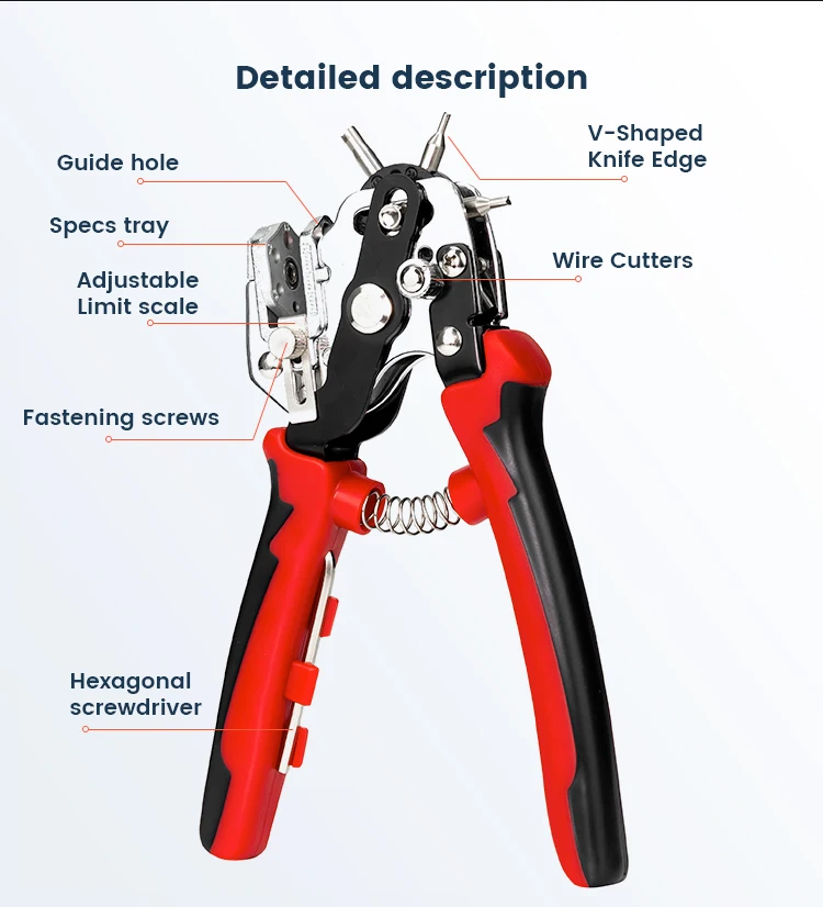 Leather Belt Hole Punch Set with 6 Holes Size Tool for Revolving Leather Belt Hand Hole Puncher