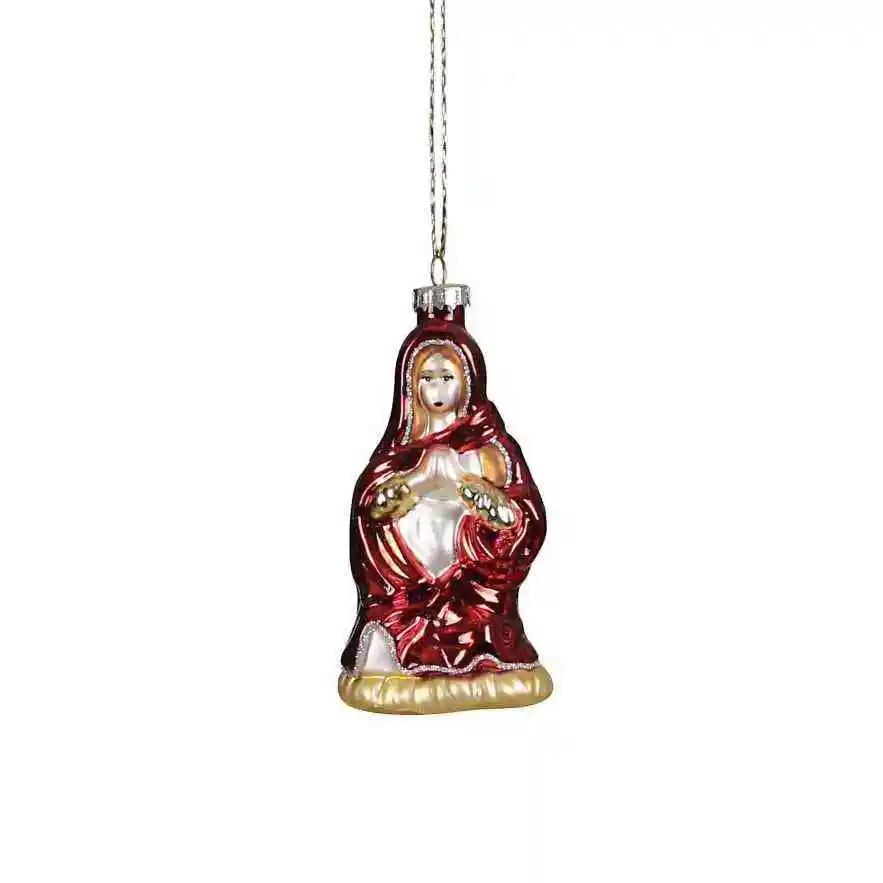 santa heads on the surface of glass christmas tree ornaments