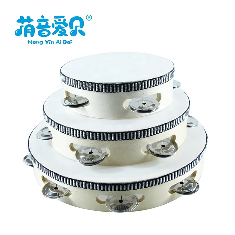 wholesale percussion instrument wood tambourine with sheepskin tambourine