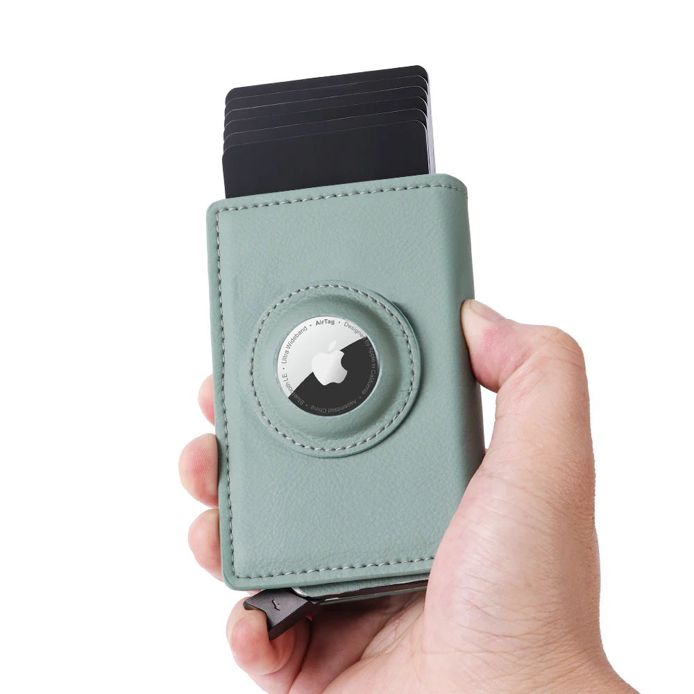 Casekey всплывающий держатель для карт, кожаный RFID безопасный Автоматический раздвижной Футляр для кредитных карт, Умный кошелек для женщин с Apple Airtag