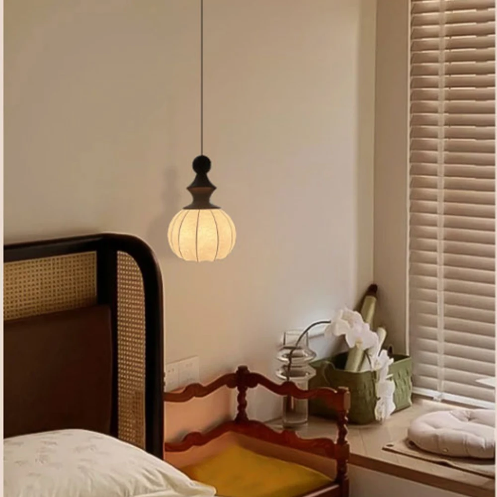 Retro medieval bedroom chandelier ash wood imitation silk restaurant light high-grade sense room wabi-Sabi wind Zen light