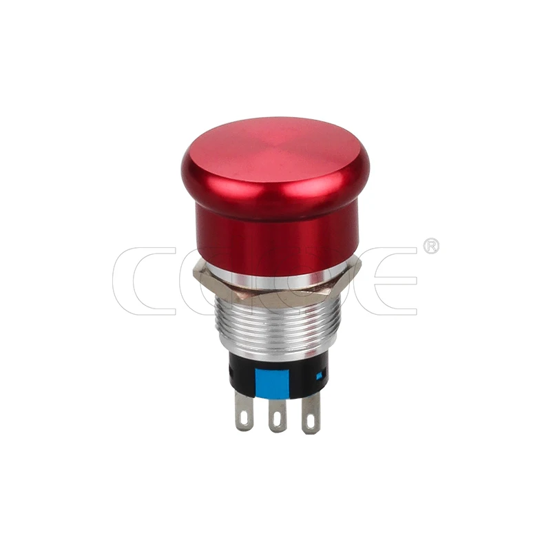 Metal Pin terminal Self-locking 19MM IP65 red head exit switch 1NO1NC emergency stop button