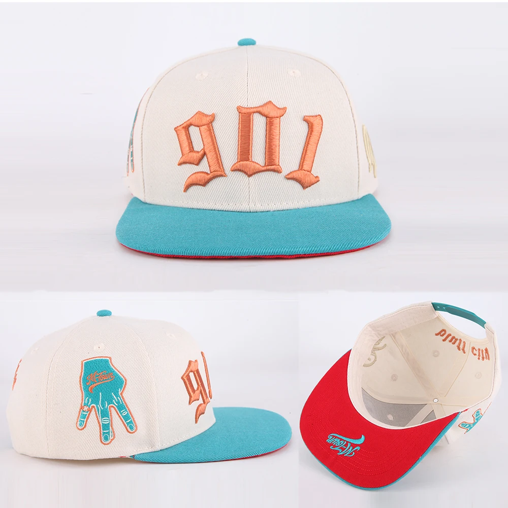 Factory high quality 6 panel embroidery snapback caps flat brim basketball fitted caps custom hats