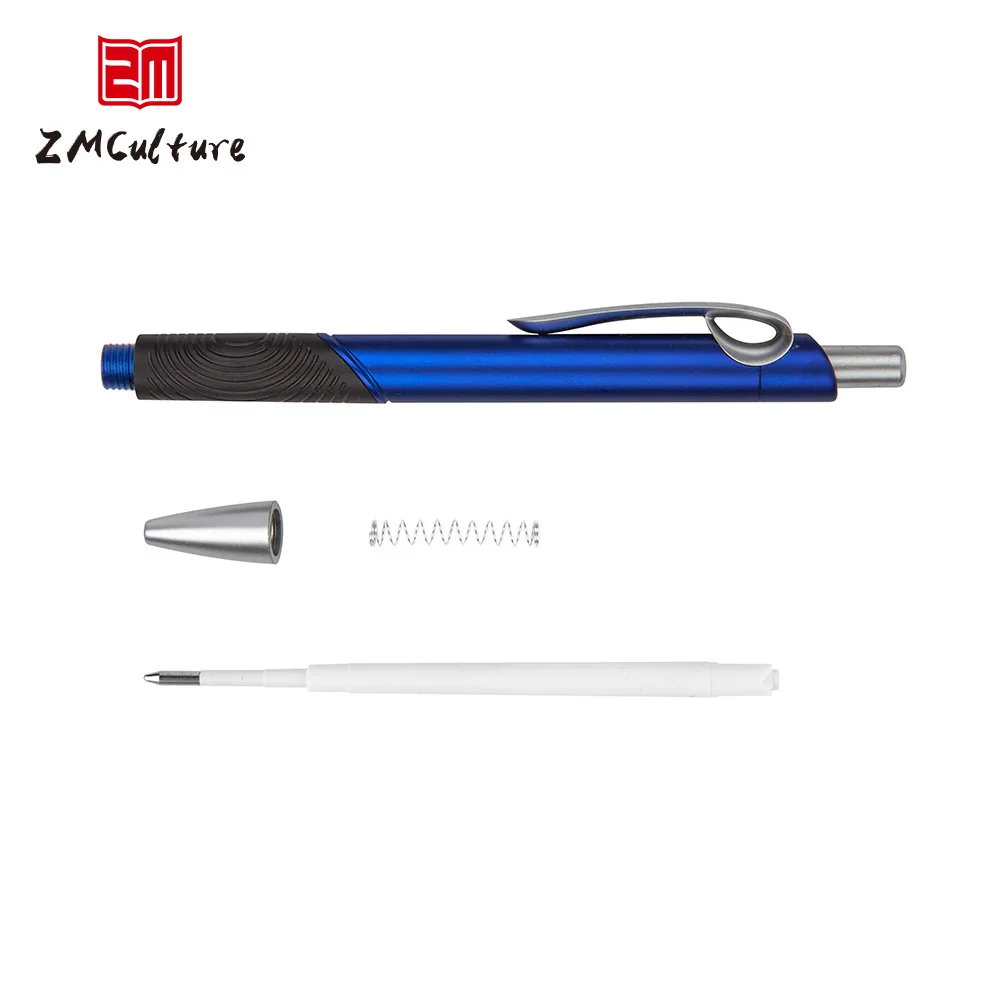In Stock Blue Ink Advertising Gift Pen Click Customized Logo Hotel Business Plastic Ballpoint Pen 0.5mm Nib