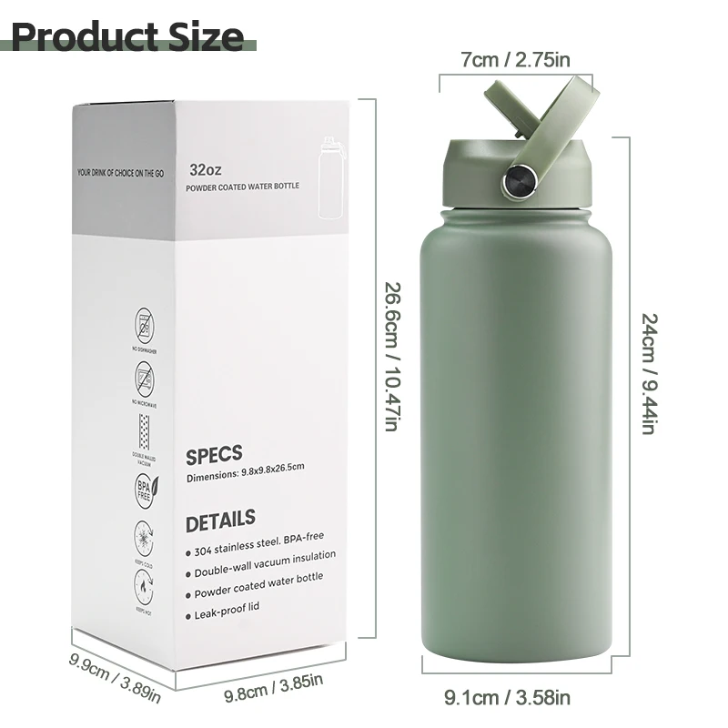 Custom Double Wall Vacuum Insulated hiking Water Bottles Flask Mug Cup 18oz 32oz Stainless Steel Travel Flask vacuum