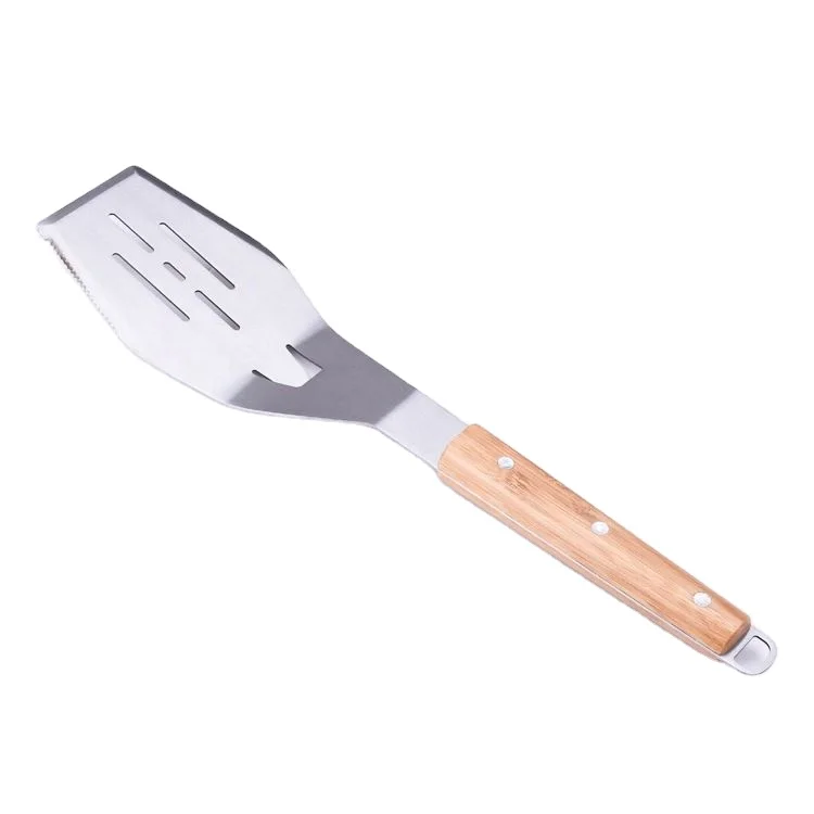 
hot sale high quality bbq tools Natural Bamboo handle easy to clean Stainless Steel BBQ Spatula 