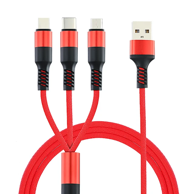 New Style Colourful 1.2M Fabric Braided Micro USB Data Cable 3 In 1 Multi Phone Charging For All Smart Phone