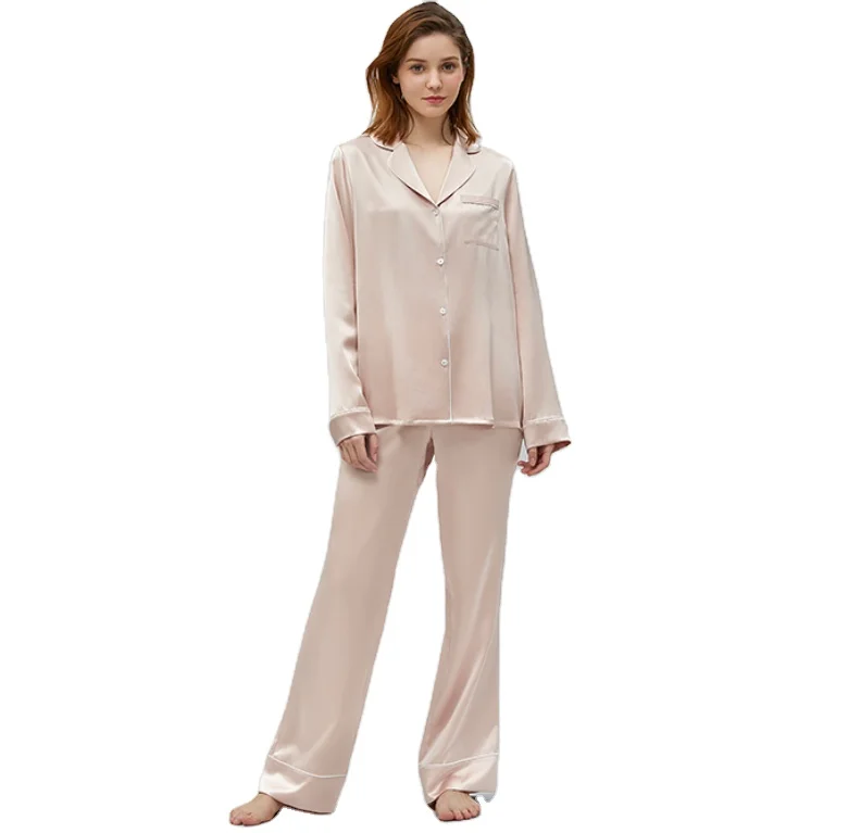 Long Sleeves 100% silk pajamas set 19MM silk sleepwear for women