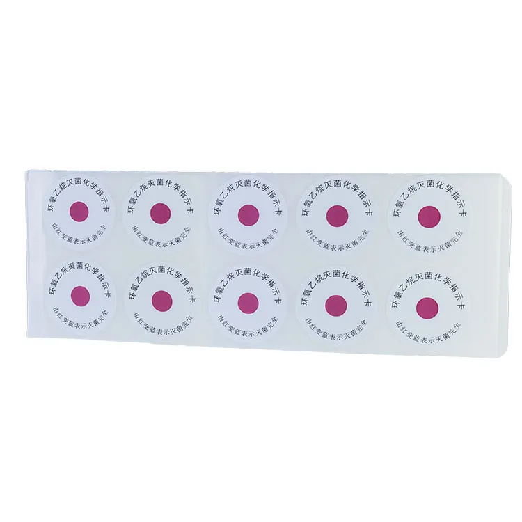EO Gas chemical indicator adhesive label red to blue