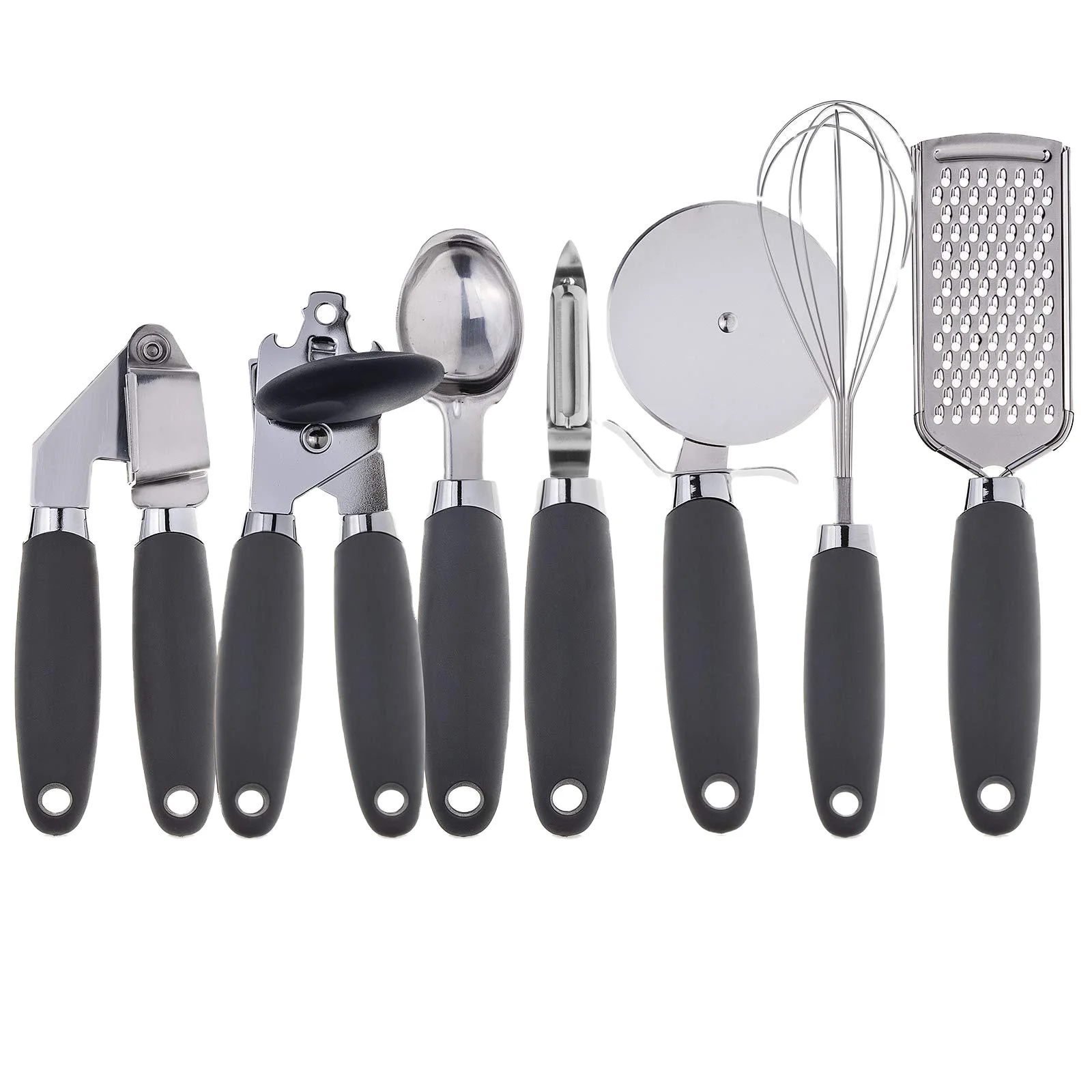 Hot Selling 7 Pc Kitchen Gadget Set Stainless Steel Utensils With Soft Touch Black Handles