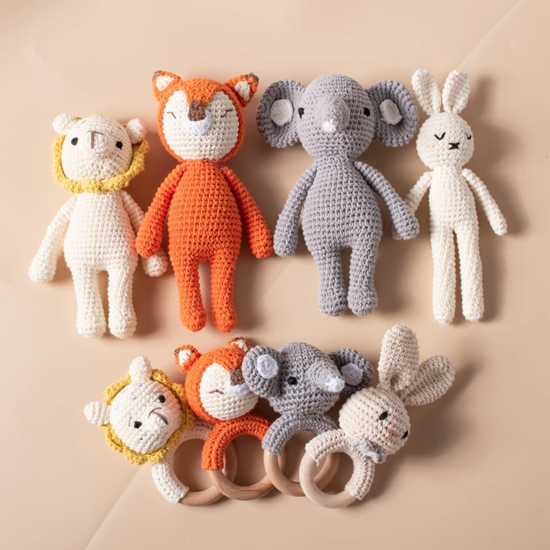 Новый дизайн, милая вязаная кукла и погремушка в виде животного маленького размера, детская игрушка, вязанные игрушки