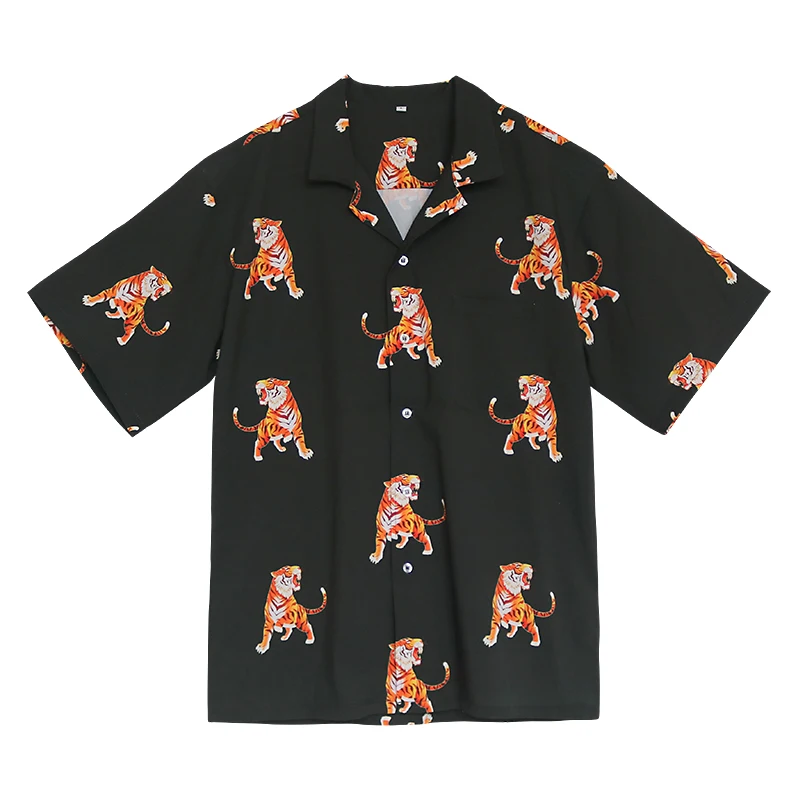 China Factory Wholesale Custom Streetwear Loose Fashion Short Sleeve Beach Men Printed summer beach Shirts