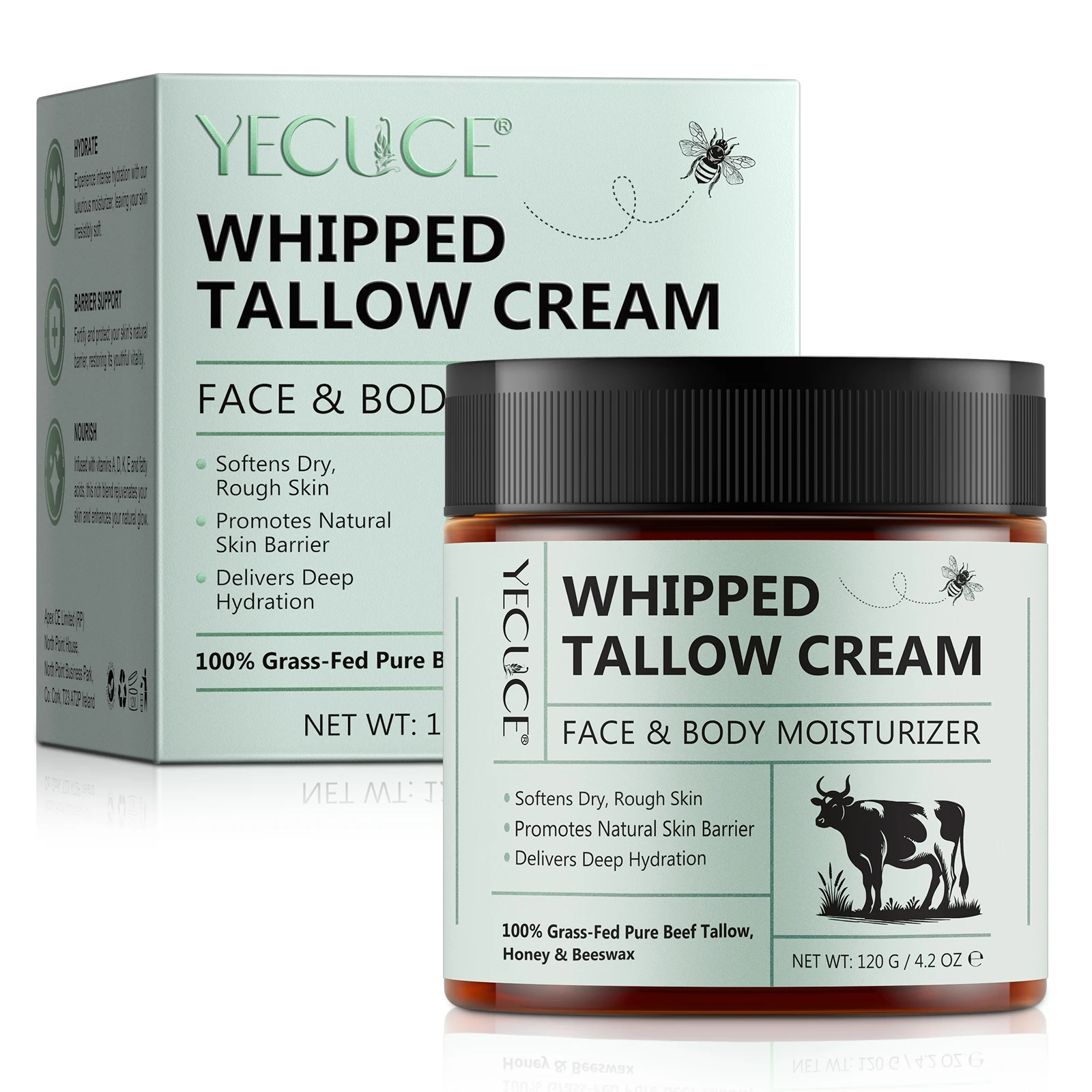 YECUCE deeply hydrates softens skin 120g beef tallow honey body face cream whipped tallow honey beef tallow balm