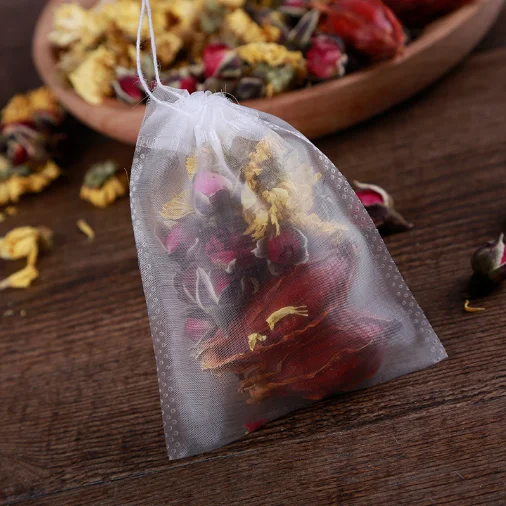 Good permeability Custom Food Grade Full Sizes Biodegradable Empty Nylon Tea Bag With Drawstring