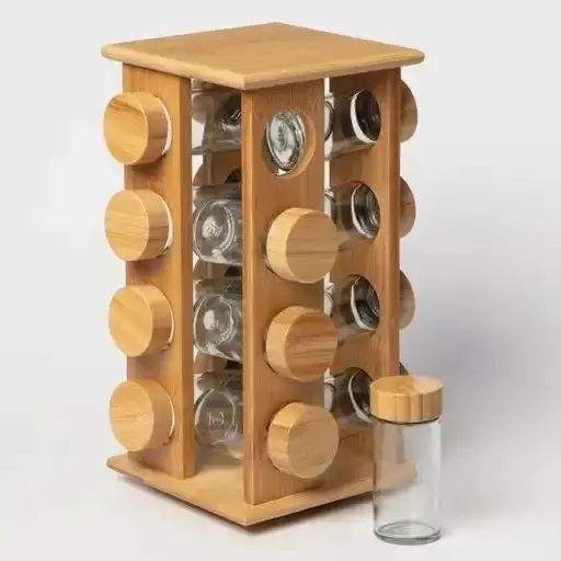 Wholesale Spice Rack Kitchen Accessories with Spice Jars Decorative Countertop Bamboo Storage Holders & Racks Natural
