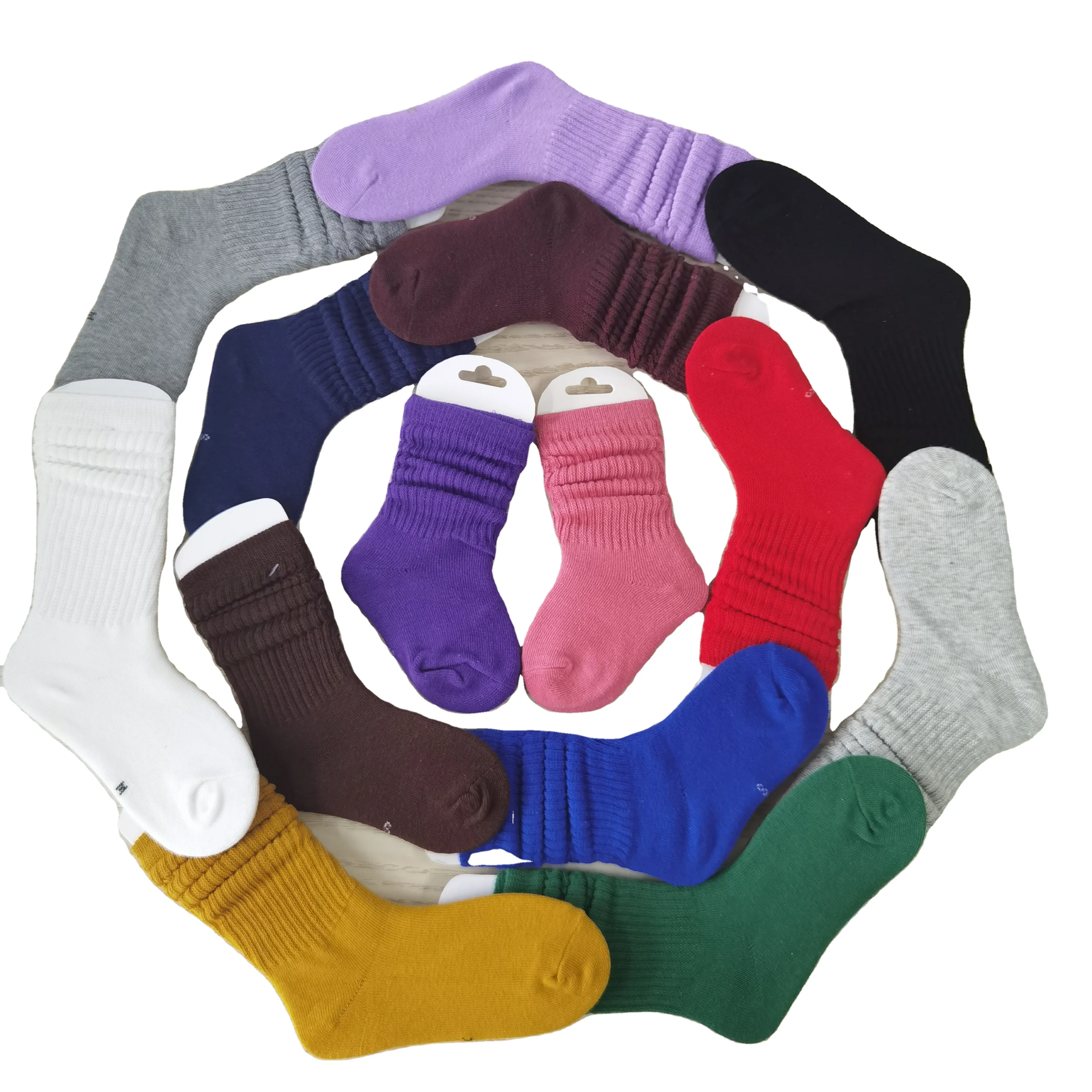 Spring and Summer Girls Cotton Black Slouch Socks for Kids Mid-tube Double Needle Child Toddler Scrunch Socks