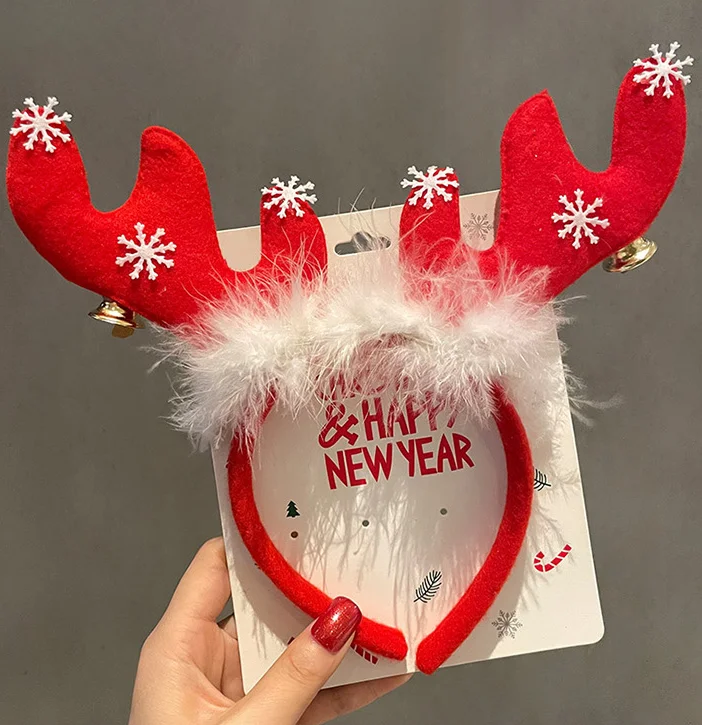 Merry Christmas New Year Red Gold Nylon Hair Bows Lovely Hairbands Accessories Pompon Little Girl Party Snowflakes Headband Kids