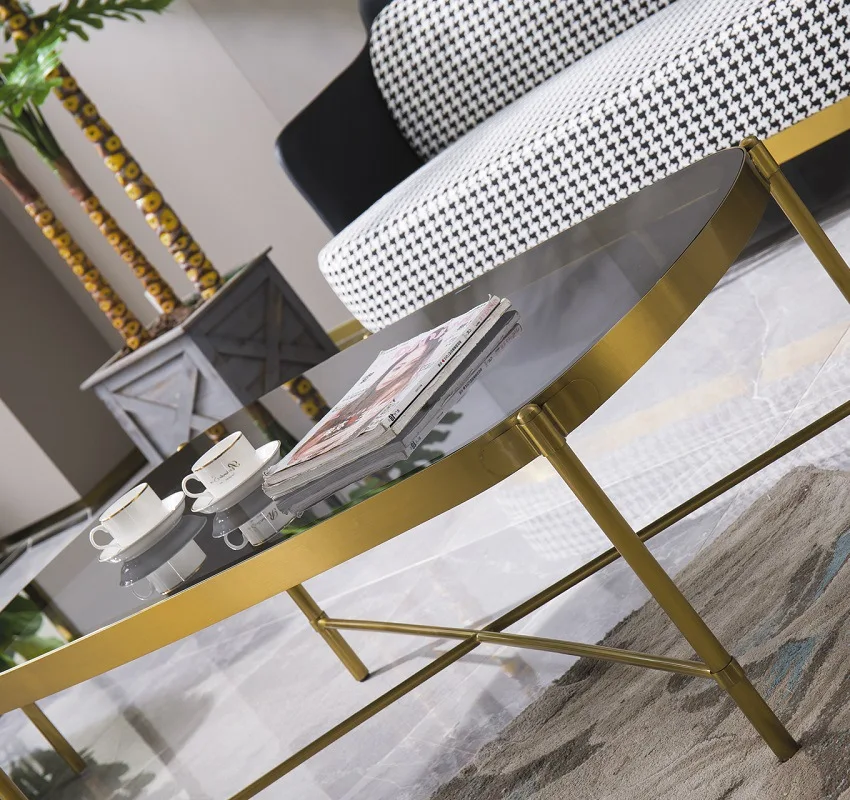 
China Manufacturer Customize Small round black glass metal leg coffee table 550mm height 