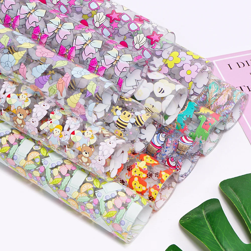 30CM*120CM Starry Pattern Clear Pvc Vinyl Jelly Fabric Transparent Leather For Handbags Bows Hairs Accessories