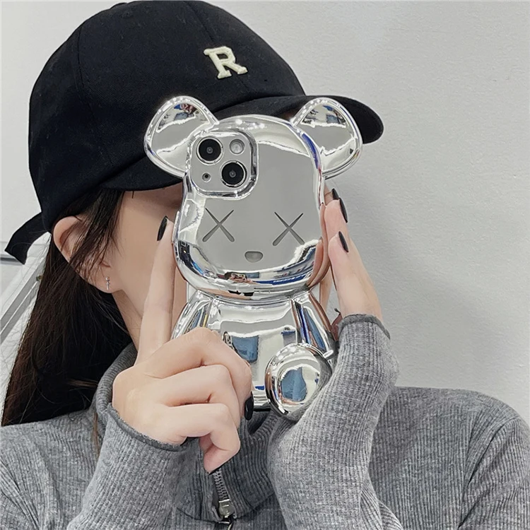 Luxury Electroplate 3d Bear Phone Case For Iphone 13 12 11 Pro Max Xs Xr Shockproof Silicone Mobile Phone Case Cover
